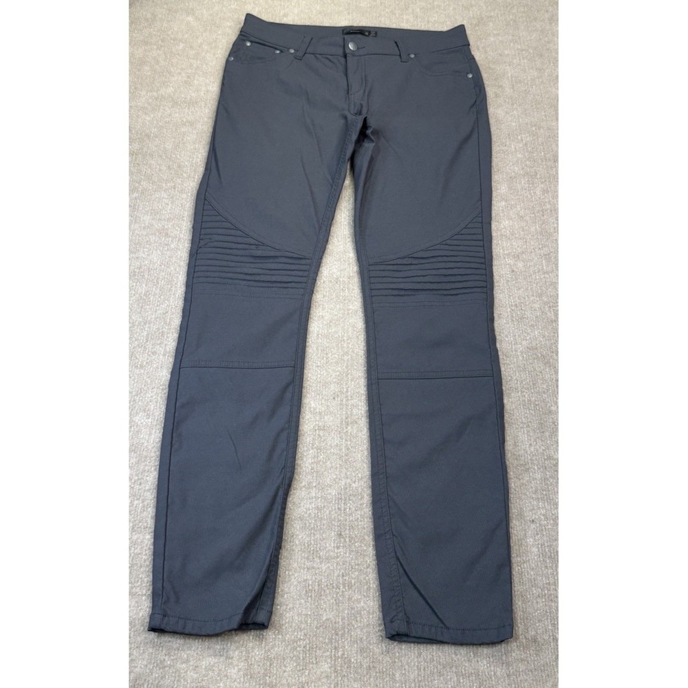 Prana Women 10 Gray Moto Skinny Pants Ribbed Knee Stretch Biker Style Slim Fit